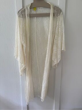 Sheer Lace Kimono Robe - Ivory